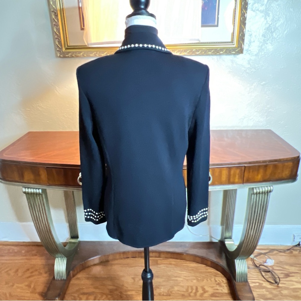 ❤️St John Dark Navy Santana Knit Jacket with Pearls and Sequins.  Size 10.. - Picture 3 of 16